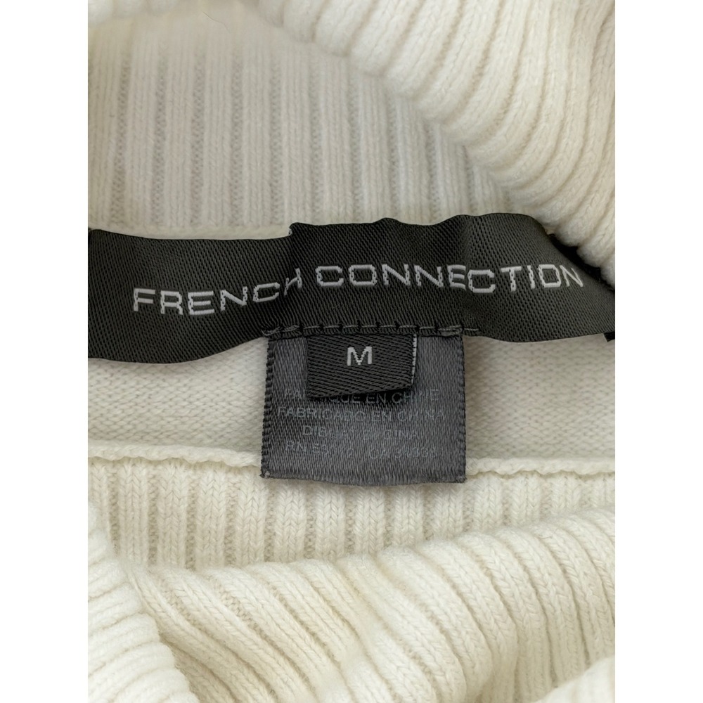 French Connection White Turtleneck Sweater Oversized Curved Hem Knit Top Medium - Picture 5 of 6